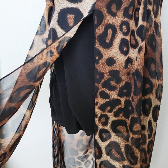 ADELE & MAY Leopard Cheetah Animal Print Top | Sheer Lined Flowy Blouse - Picture 2 of 9